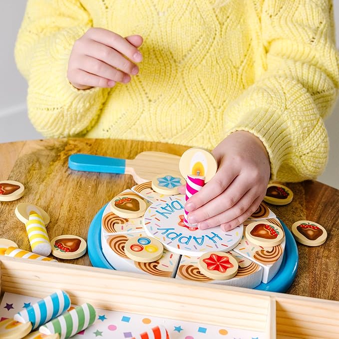 Melissa & Doug Birthday Party Cake - Wooden Play Food with Mix-n-Match Toppings and 7 Candles