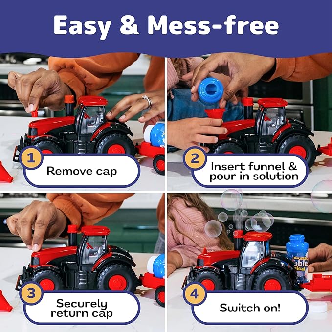 Prextex Bump & Go Bubble Blowing Farm Tractor Toy Truck with Lights, Sounds, and Action for Toddlers - Bubble Solution Included with Toy Tractors - Kids Tractor Toys for 2 Year Old Boy to 3+ Years Old