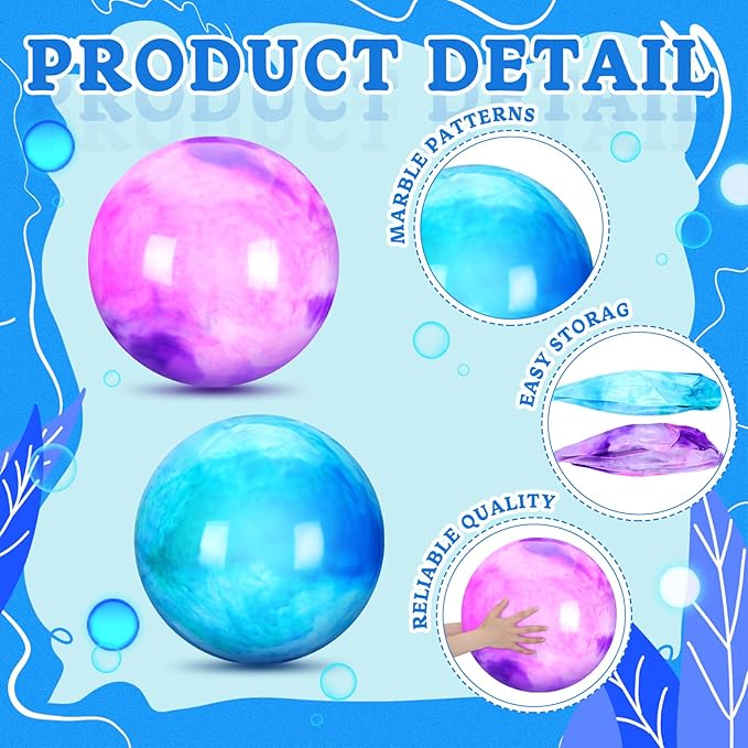 Deekin 2 Pcs 15 Inch 18 Inch Marbleized Bouncy Balls Large Inflatable Rubber Sensory Ball for Playground Outdoor Water(18 Inches,Blue and Purple)