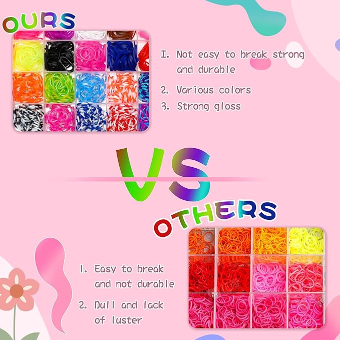 XKDOUS 24 Colors Rubber Band Bracelet Kit, Rubberband Bracelet Making Kit for Kids Ages 6+