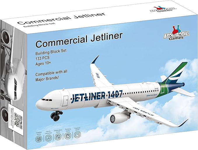Apostrophe Games Commercial Jetliner Building Block Set - 133 Pcs, Ages 10+ Airplane Model Toy