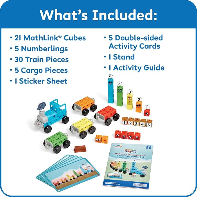 hand2mind Numberblocks Express Train MathLink Cubes Activity Set, Preschool Learning Activities, Train Toy, Counting Blocks, Number Toys, Kids Educational Toys, Math Manipulatives for Preschoolers