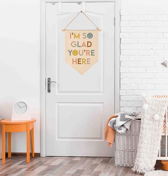 I'm So Glad You're Here-Classroom Decor-Teacher Gifts-Inspirational Classroom Decor-Welcome Poster-Canvas Hanging Pennant Flag Banner Wall Sign-Positive Affirmation Motivational Quote