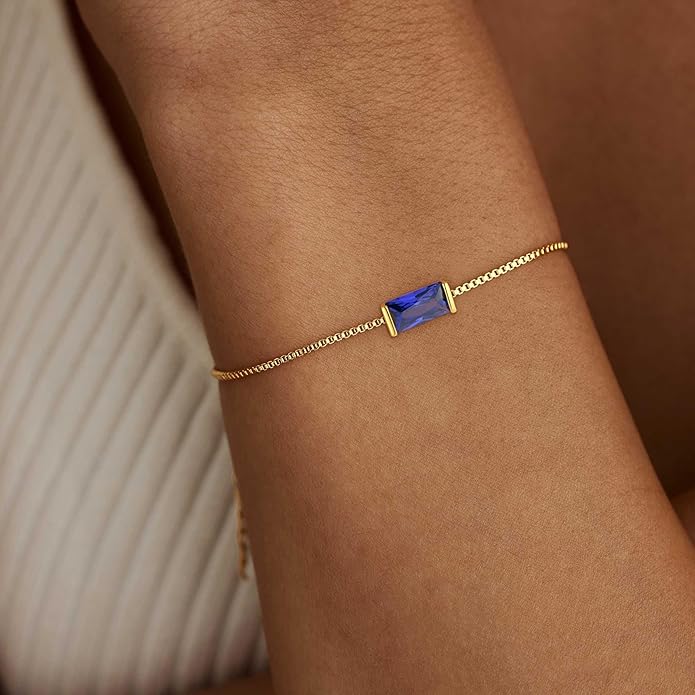 Birthstone Gold Bracelets for Women Girls Non Tarnish - Trendy Dainty 14K Gold Plated Bracelet Friendship CZ Bracelets Anniversary Birthday Gifts for Mom Girlfriend