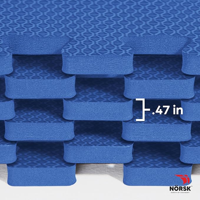 Norsk Duräflex Lite Puzzle Mats Interlocking EVA Foam Floor Tiles Solid Color, 60 Tiles - 240 Sq. Ft., 1/2" Thick, Blue