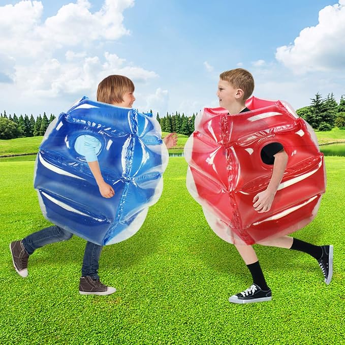 SUNSHINEMALL 2PC Sumo Balls, Inflatable Body Sumo Balls Bopper Toys for Kids 26" - Heavy Duty PVC Vinyl Suits for Grassland or Other Outdoors Play (2PC Blue+Pink 26inch)