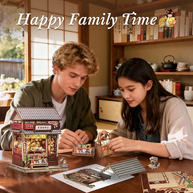 CUTEBEE Book Nook Kit - DIY Miniature House Japanese Fan Shop Dollhouse Kit for Adults and Teens, Booknook Tiny House Bookshelf Decor 3D Wooden Puzzle, Gifts for Family, Friends (Tsukino Eogi-dou)