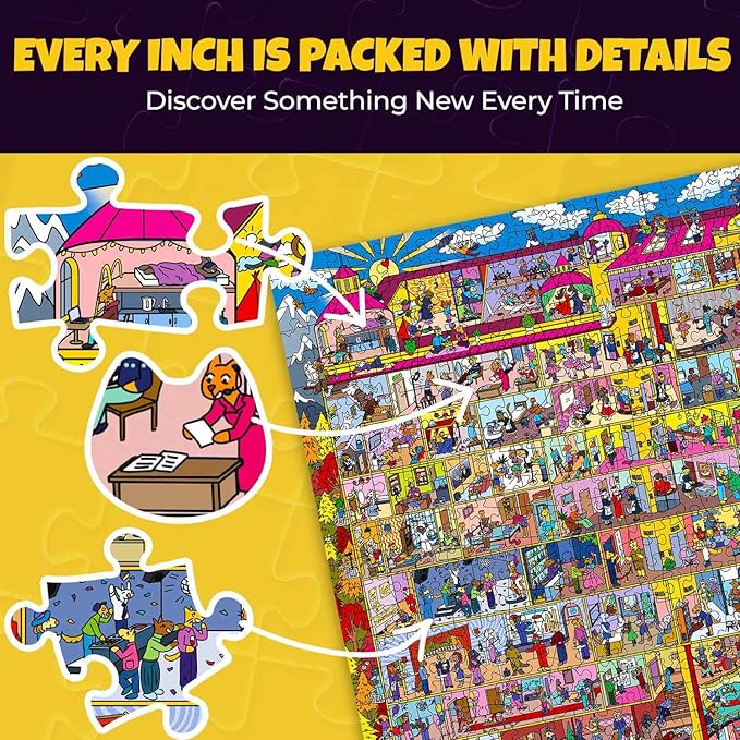 QUOKKA 1000 Piece Puzzle for Adults and Teens – Hotel Wildeluxe Adult Jigsaw Puzzles with Hidden Secrets & Audio Story – Detailed Visual Puzzle Game for Focus & Relaxation with Twist – FSC Certified