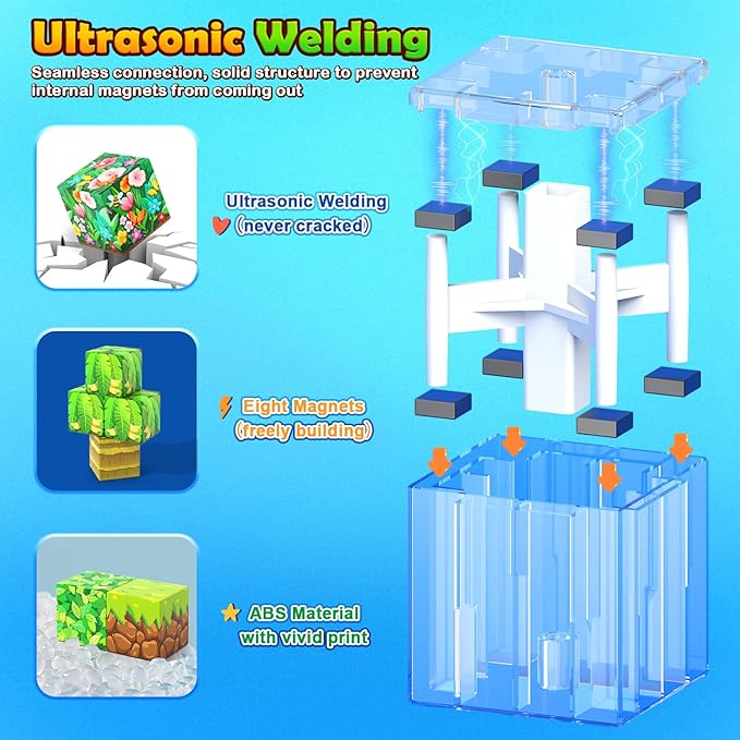 150 Magnetic Blocks – Mine Magnet Game Building Craft, STEM Constructions Toy, Jungle Animals, Sensory Stacking Cubes Kids Toys, Christmas Birthday Gifts for Boys Girls Age 3-5, 5-7, 4-8, 8-12
