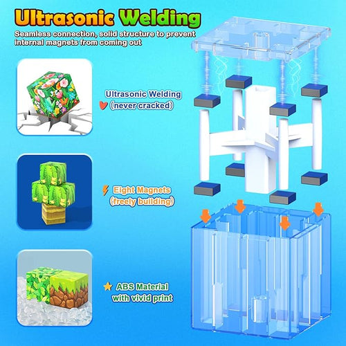 150 Magnetic Blocks – Mine Magnet Game Building Craft, STEM Constructions Toy, Jungle Animals, Sensory Stacking Cubes Kids Toys, Christmas Birthday Gifts for Boys Girls Age 3-5, 5-7, 4-8, 8-12