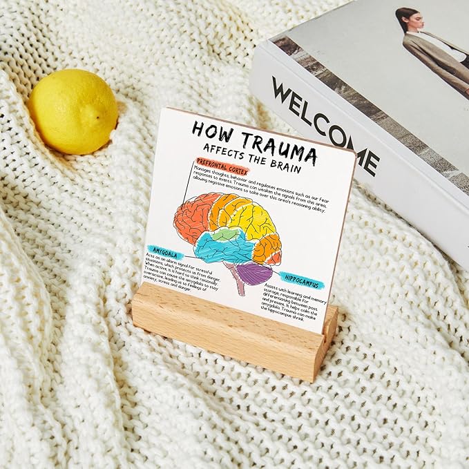 Mental Health Gifts, Therapist Office Desk Plaque, Book Center Classroom Playroom Calming Corner Sign Decorations, Psychology Gifts for Counselor, Brain Trauma Sign Wooden