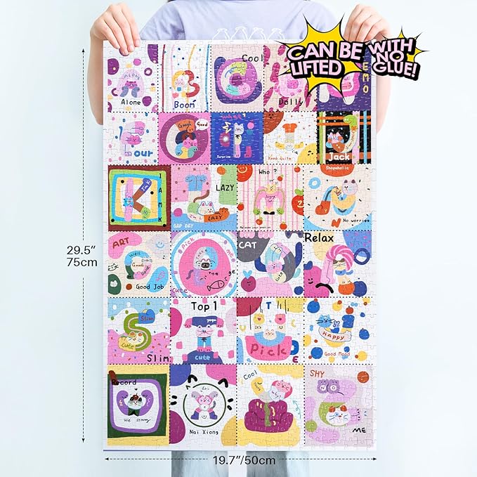 MOMIBOOK Puzzles for Adults 1000 Piece Jigsaw Puzzles of Cat Meow Language Dopamine, Painting Image Difficult Challenging Hard Impossible Puzzle, Funny Toys & Games Christmas Birthday Gifts
