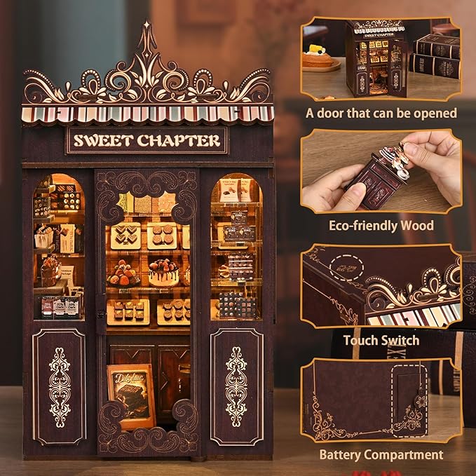 DIY Miniature House Kit, Mini House Building Kit, DIY Book Nook Kit, Tiny Model House for Adults to Build, Beginner 3D Wooden Book Nook, for Family Friends (Sweet Chapter)