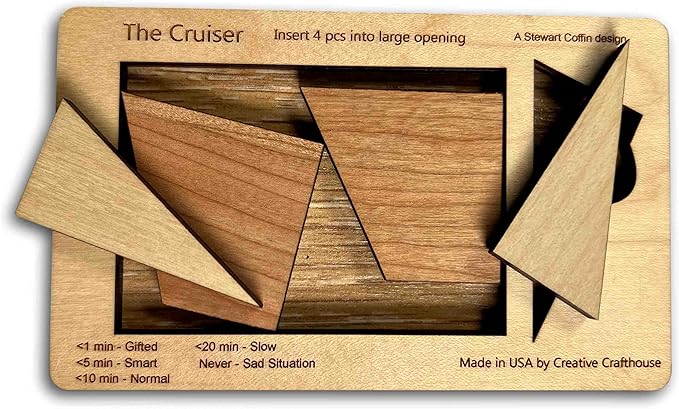 Perfect Gift for Puzzle Lovers - The Cruiser - 4 Piece Wooden Brain Teaser - Desktop and Coffee Table Fidget Toys