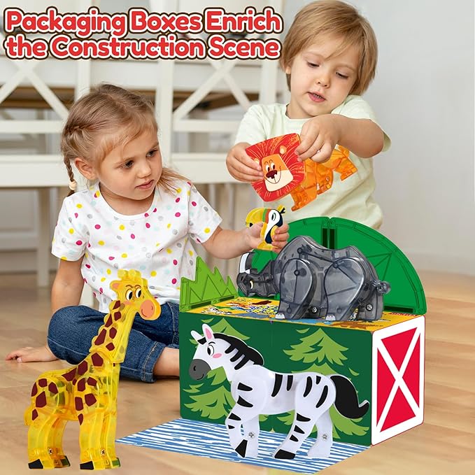 Oriate Magnet Safari Animals for Magnetic Tiles, 5pcs Zoo Animal Toys for Magnetic Blocks, Movable Joint Magnet Safari Animals Figures Compatible with Magnetic Building Tiles for Kids Magnetic Tiles