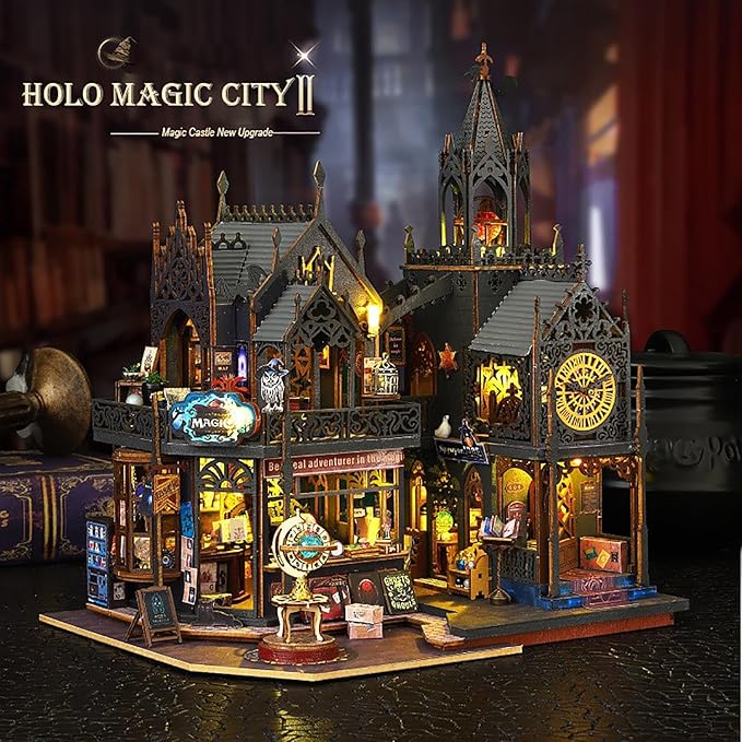 DIY Book Nook Kit - DIY Miniature Dolls House Kit with Furniture and LED Light, 3D Puzzle Wooden Art Bookends, Model Kits for Adults to Build (Holo Demon City)