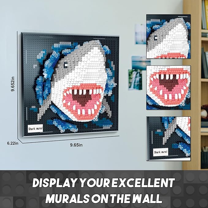 Shark Animals Wall Art Building Block Sets for Adults, No Compatible with Lego, 3D Micro Mini Bricks Kits for Home Wall Decor & Table Display, Creative Toy Gifts for Kids Teens Boys Girls (2166 PCS)