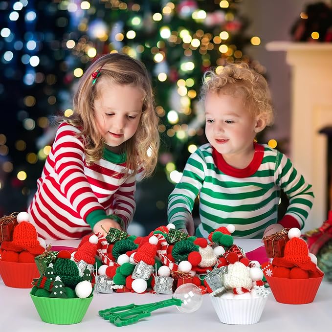 178 Pcs Christmas Sensory Bin Items Christmas Tree Hat Gift Box Counting Sorting Sensory Bin Filler Fine Motor Red Green Counts for Xmas Counting Decor
