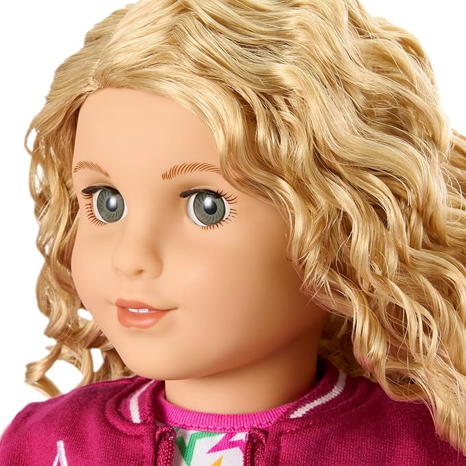 American Girl, Truly Me 18-inch Doll #115 with Gray Eyes, Curly Blonde Hair, Light Skin, Varsity Jacket, for Ages 6+