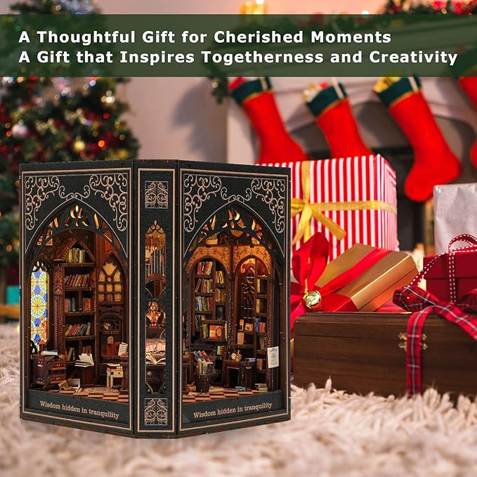 Book Nook Kit with Nightlight – Type-C and Battery Powered DIY Bookshelf Decor, Perfect for Home and Office Gift（Classical Library）