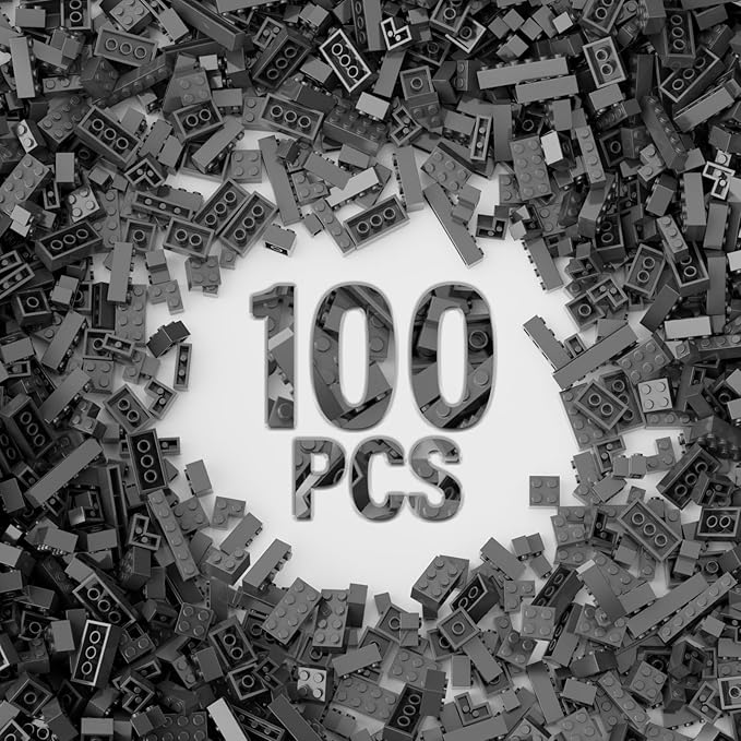 100 Piece Dark Gray Bricks Bulk, 12 Size Dark Grey Classic Building Blocks Bricks, Compatible with Lego Parts and Pieces(Color: Dark Gray)