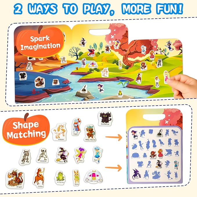 3 Pack Reusable Sticker Books for Kids, Waterproof Puffy Stickers - Match and DIY Scene, Toddler Travel Essential Activities Toys - Christianity Jesus, Noah's Ark and Fairy Tales (2-6 Age)