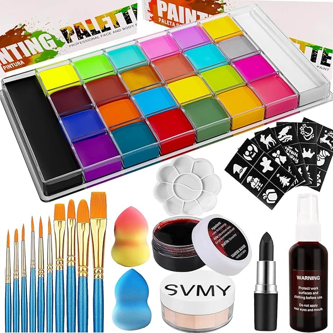 26 Colors Face & Body Paint Palette Kit ,Halloween Makeup Kit, face painting kit professional, Ideal for Halloween Cosplay Party SFX Arty Stage Makeup(26-Colors Set)