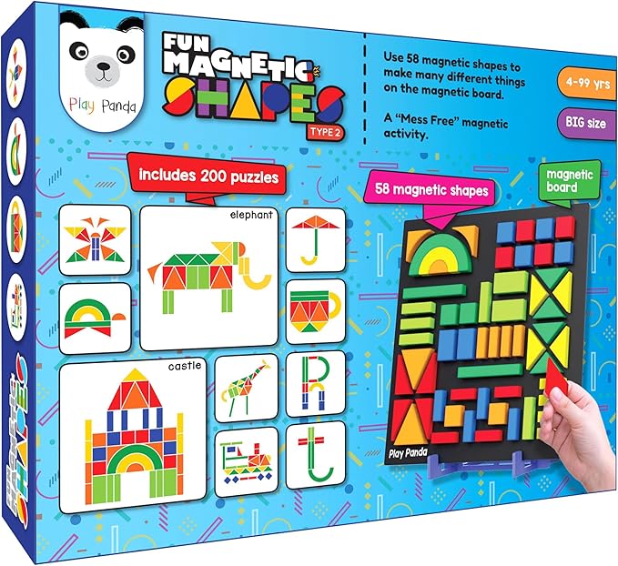 Magnetic Tangram Puzzle Learning Toy | 200 Patterns, 58 Big Magnetic Tangram Pieces with Board, Pattern Book & Display Stand | STEM Educational Toys for Kids Ages 4 5 6+ Years|Gifts for Girls & Boys