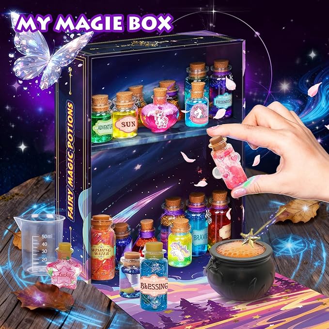 Fairy Unicorn Magic Potion Kits for Girls - 22PCS Bottles Kids Potion Making Kit, Mystery Magic Mix Kit for Kids Age 6-8&8-12, Creative Craft Toy for Christmas Halloween Birthday Party