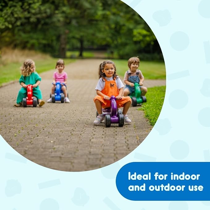 CarePlay Puppy Ride-On Toy, 2-in-1 Design with Push Handles, Walker & Ride-On Toys for Toddlers, 1-3 Year Old Boys & Girls, Durable Polyethylene Body, 4-Pack Blue, Red, Green, & Purple