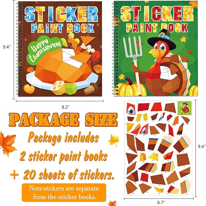 TBEEJ 2PCS Thanksgiving Day Crafts for Kids Ages 4-8 Sticker Paint Books Gift Party Create 20 Pictures（Sticker Sheets are Separate）
