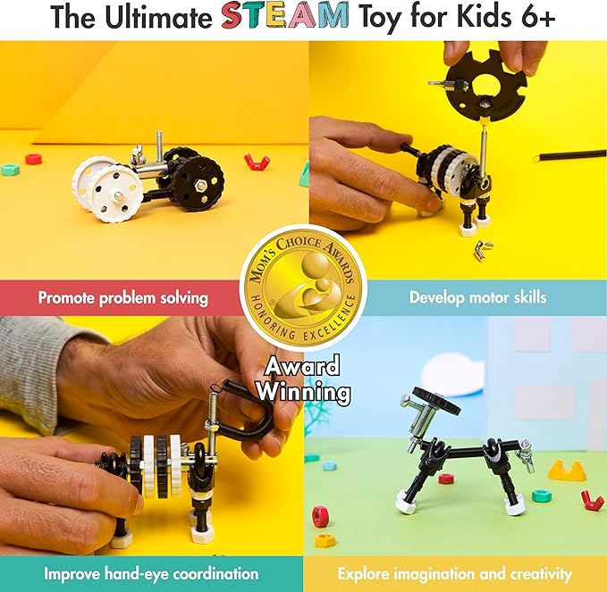 The Off Bits Erector Set: Animal Mini STEM Toys for Kids 6+, Toy Building Sets with Nuts & Bolts, STEM Building Toys Gifts for Boys and Girls (Black Zebra)