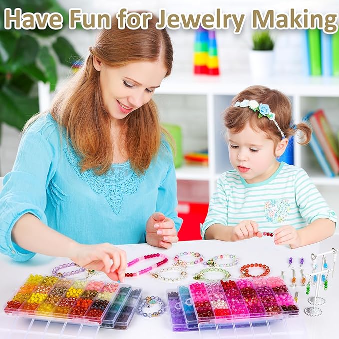 XSEINO About 7200PCS 6mm Glass Beads Bracelet Making Kit,144 Assorted Colors Crystal Glass Beads for Bracelet and Jewelry Making and DIY Crafts,Friendship Gifts,to Give to Friends, Family