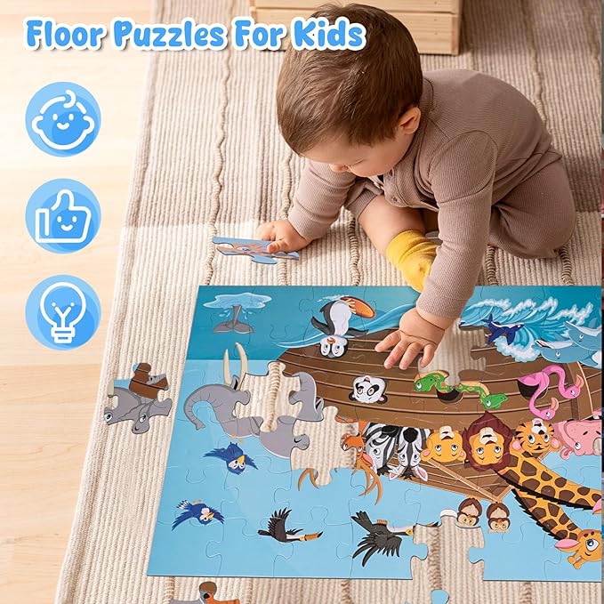 LovesTown Floor Puzzles for Kids, Jumbo Animal Puzzle, Educational Learning Toys for Family Entertainment and Preschool Education, 48 PCS 3 x 2 Ft