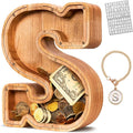 KMC Wooden Letter Piggy Bank, Personalized Initial Piggy Bank for Kids Boys, Clear Alphabet S Wood Money Box, Unbreakable Coin Saving Jar, Birthday, for Children