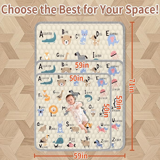 Baby Play MAT 59" X 59", Soft Thickened Anti-Slip Baby Mat for Floor Playpen, Foldable and Machine Washable Baby Crawling Mat