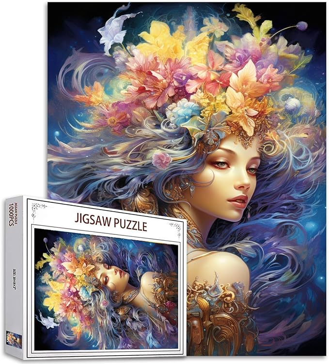 Tucocoo Fantasy Girl Jigsaw Puzzles for Adults 1000 Pieces, Flowers Fairy Woman Modern Art Jigsaw Puzzle Colorful DIY Craft Puzzles for Home Decoration Gifts, Family Puzzle Perfect for Game Nights