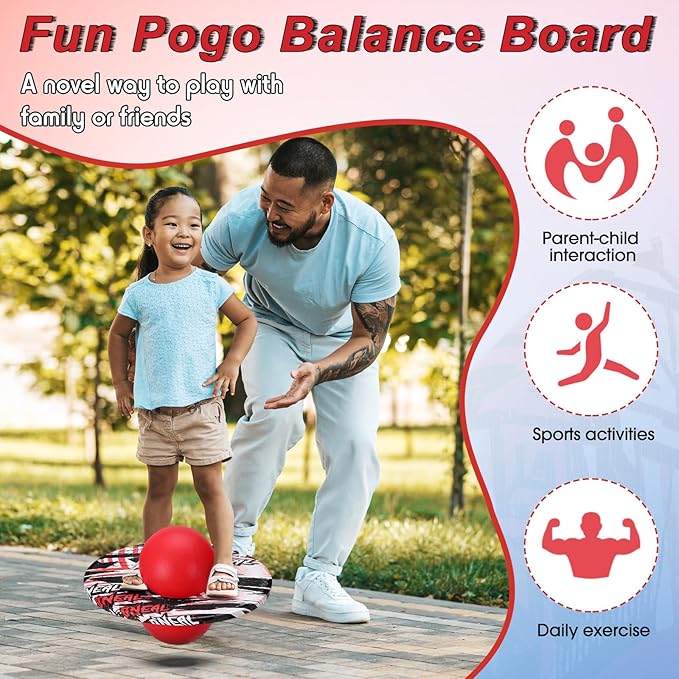 Junkin 2 Pcs Pogo Ball Trick Board Toy Balance Board Pogo Balance Bounce Ball with Pump and Strong Grip Deck for Fun Challenge Fidget Indoor,Outdoor Toys
