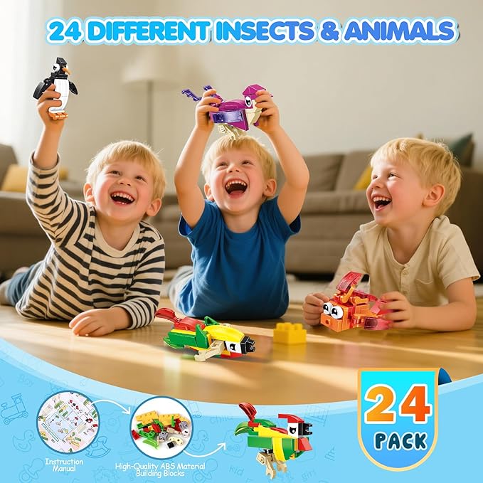 24 Pack Party Favors for Kids, Ocean Animals Building Block Sets, Small Building Bricks Toy for Goodie Bags Stuffer Classroom Prizes, Christmas Birthday Gift for Boys Girls Ages 6-12
