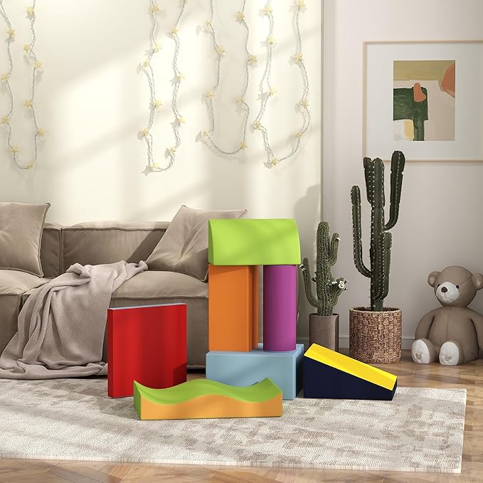 Soozier 7 Piece PU Leather Soft Play Climbing for Toddlers, Baby Colorful Soft Play Gym Toys Indoor, Modular Crawling & Climbing Play Set for 1-3 Years, Contemporary