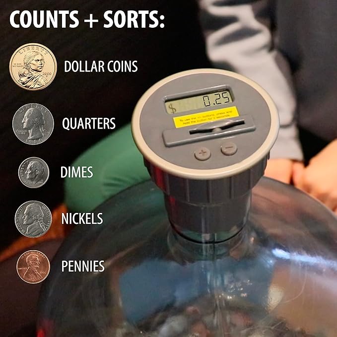Digital Coin Counter Bottle Top Fits 5 Gallon Water Jugs and All Bottles with 2.5" Diameter Opening