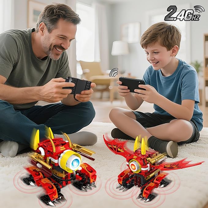 HOGOKIDS 5-in-1 Dragon Robot Building Toys with 6 Lighting Colors & 5 Light Effects - 354PCS Remote & App Control Robots Toy Set for Kids, RC Robot Building Toys Gifts for Teens Boys Girls Age 8-12