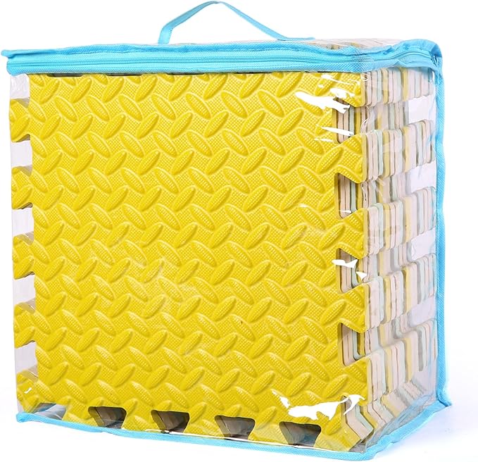 Foam Floor Mats for Kids, 12 x 12 Inch 16 Tiles 0.4" Thickness Foam Play Mat, Non-Toxic Square Interlocking Floor Mats Rubber Baby Play Mat for Toddlers(Beige/Yellow/Bean Green)