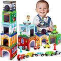 Baby Stacking Toys for Toddlers, Magnetic Wooden Cars & Garage Sorting Community Helpers Preschool Educational Learning Montessori Toys Birthday Gifts for Kids Number Blocks Nesting Boxes