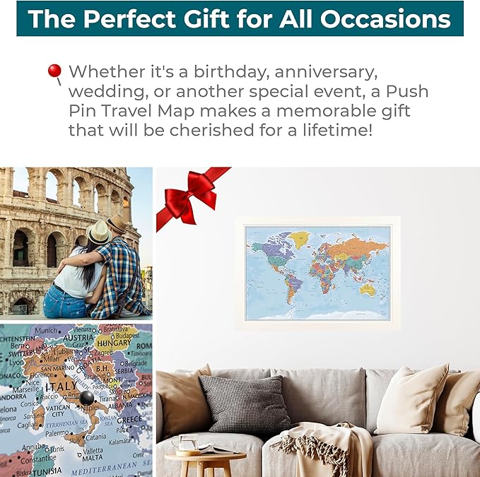 Push Pin Travel Maps - Blue Oceans World - Textured White Framed Pin Map for Tracking Your Travels - 27.5" x 39.5" - 8 Handcrafted Frame Options - Made in USA - Ideal for Any Traveler