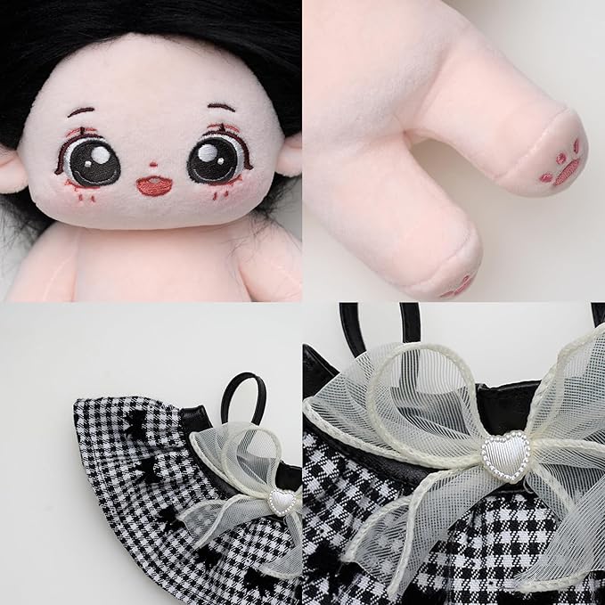 CALEMBOU Plush Doll, 20cm Cotton Doll with Skeleton, Cute Anime Plushies Soft Stuffed Dress Up Doll, Kawaii Plush Toys Rag Dolls with Clothes Gift for Girls(Doll&Clothes-XiaoWanzhi-A)