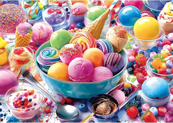 Ice Cream Sweets 1000 Piece Jigsaw Puzzle for Adults Vibrant Summer Dessert Adult Jigsaw Puzzles Cool Unique Letters on Back Fun Family Challenging Puzzle Gifts for Adults Senior (27.6"x19.7")