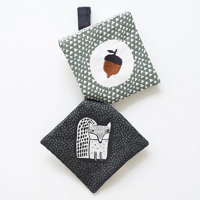 Wee Gallery Woodland Animals Crinkle Pages Stroller Toy, Sensory Hanging Crinkle Toy with Mirror for Babies, High Contrast Animal Art and Montessori Baby Item for Car Seat and Play Gym