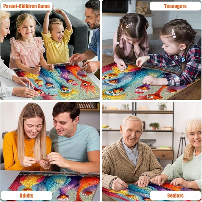Chicken Puzzles for Adults 1000 Pieces - Funny Colorful Chicken Jigsaw Puzzle, Cute Turkey Art Puzzle with Letters on Back, Challenging Hard Difficult Cartoon Animal Puzzles as Thanksgiving Home Decor