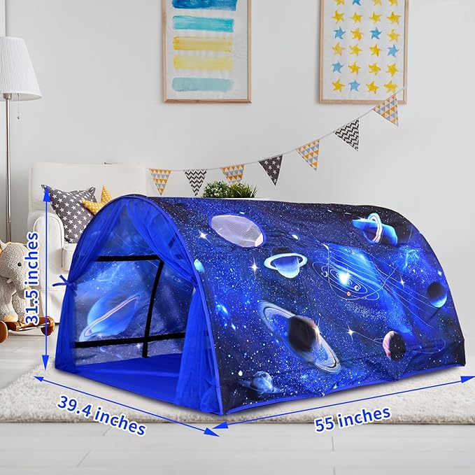 Kids Bed Tent Twin Beds -Zoos Wonder Play Tents Boys Girls Ventilated Indoor Play Tent Children Promotes Independent Play, Stimulates Imagination Set-Up Playhouse (Galaxy)